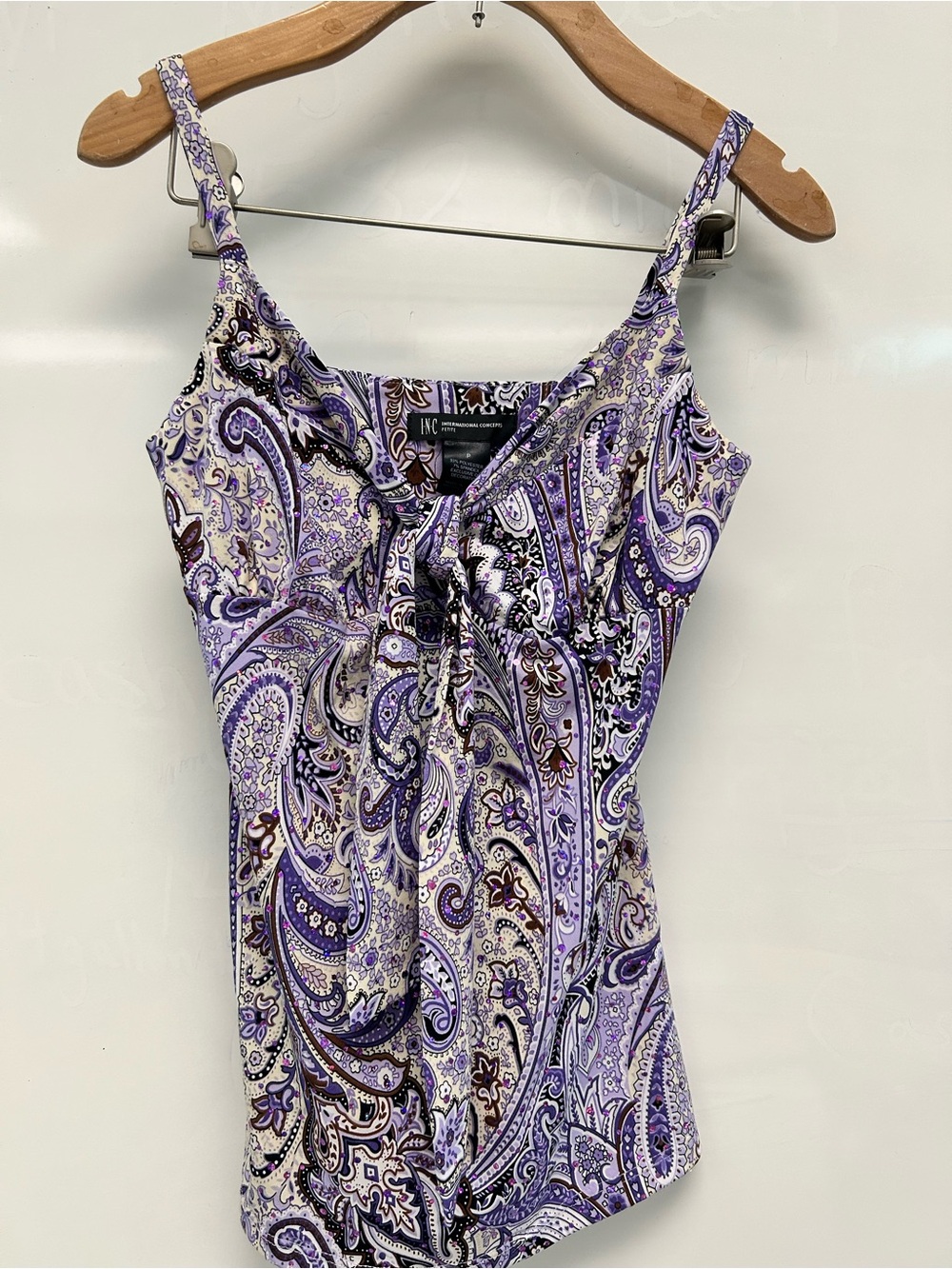 INC International Concepts Y2K Purple Paisley Tie-Front Cami Tank NWT